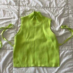 nasty gal lime green knit top with open back + tie detail